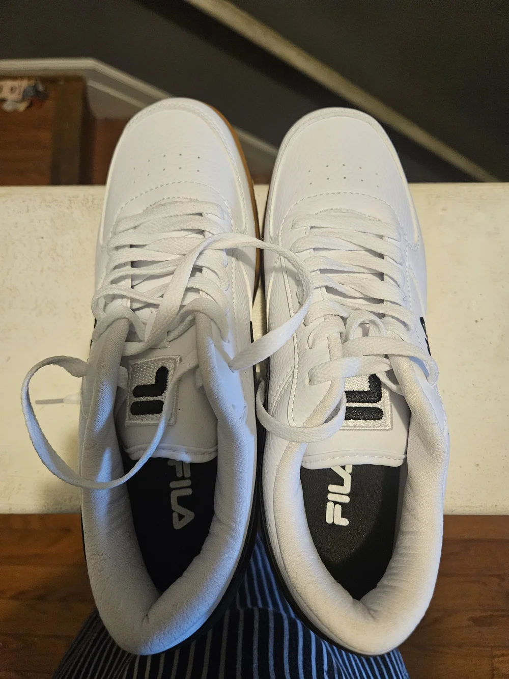 Fila White Leather Women's Low-Top Athletic Sneakers with Black Insole Logo